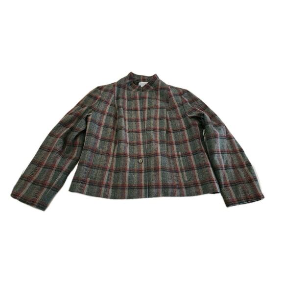 PENDLETON VTG Single Button Blazer Jacket Gray Red Plaid 100% Wool USA Womens XL - Picture 2 of 8